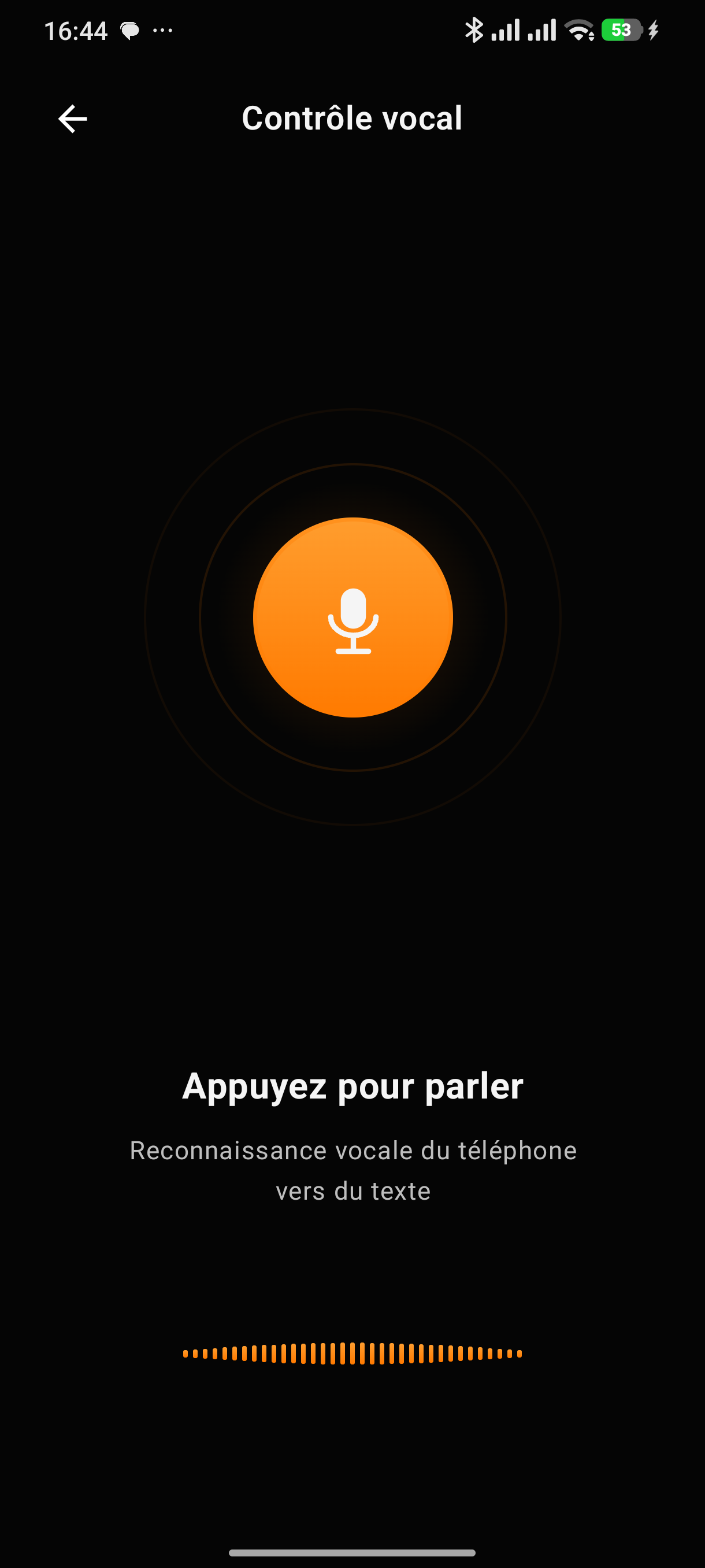 Écran actuel de dictée vocale ORANIX Remote